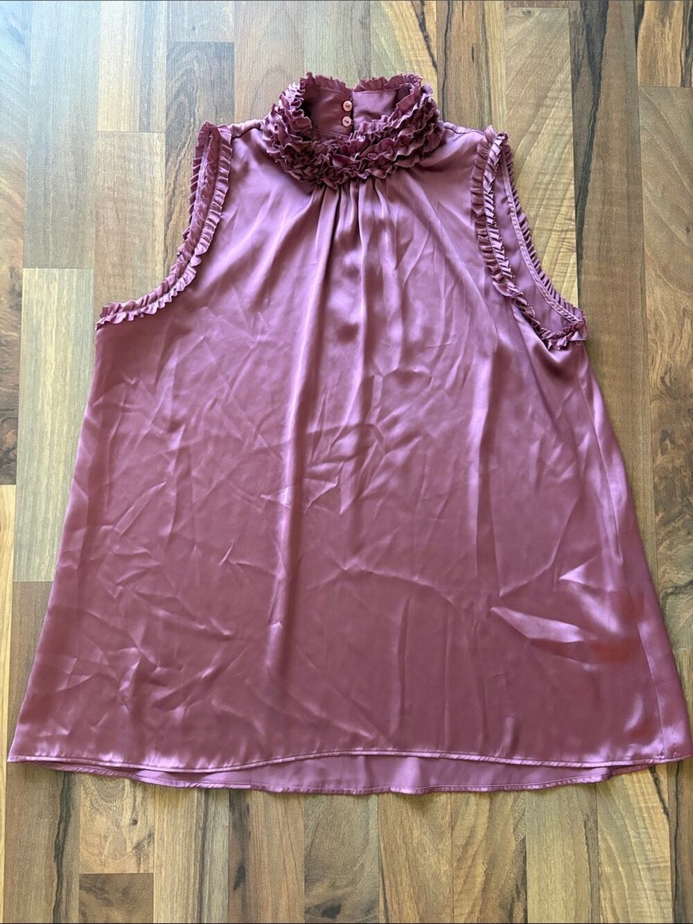 Zara Woman’s Dusky Rose Ruffled High-Neck Satin Tank Size S NWT